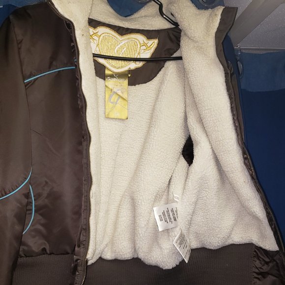 Groggy Brown and Turquoise Bomber style Coat - Picture 5 of 8